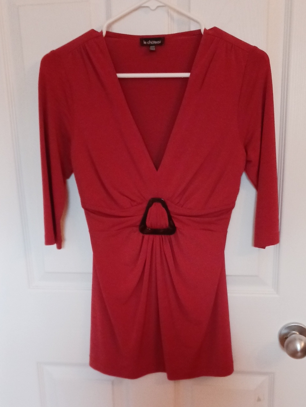 le chateau Orange V-Neck Ruched Tunic with Decorative Bucklege